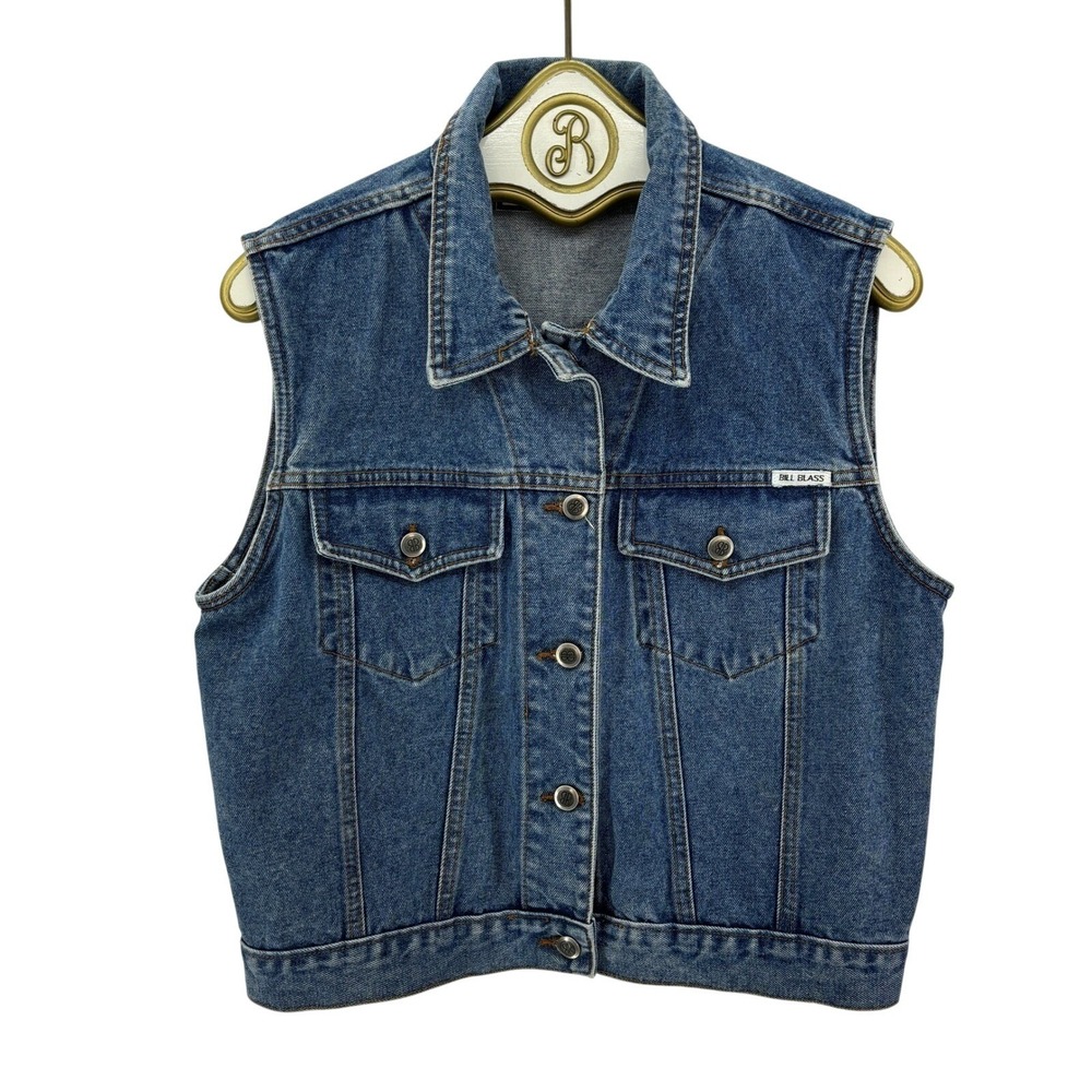 Vintage 90s Denim Vest Blue Medium Wash Trucker Retro Casual Grunge Women Large